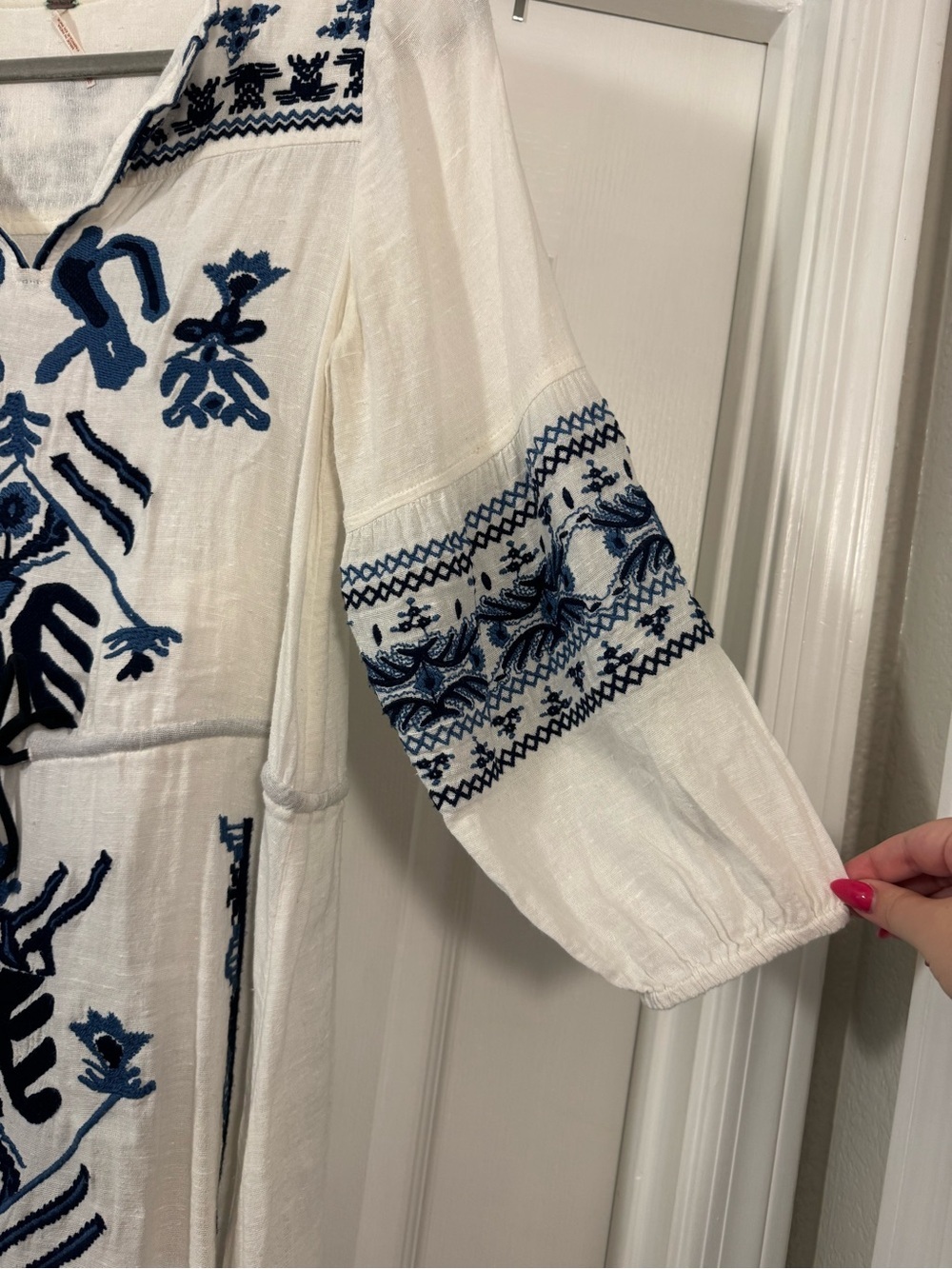 Free People White Knit Dress with Blue Embroidery - Picture 2 of 16